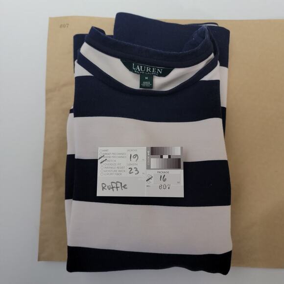Lauren Ralph Lauren Top Medium Coastal Nautical Striped Bell Sleeve  607 *FLAW* - Picture 9 of 10